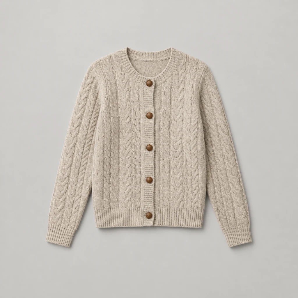 Oatmeal cable knit cashmere cardigan