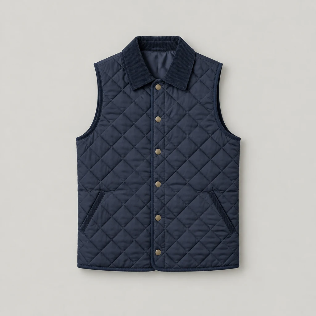 Navy diamond quilted gilet with corduroy trim