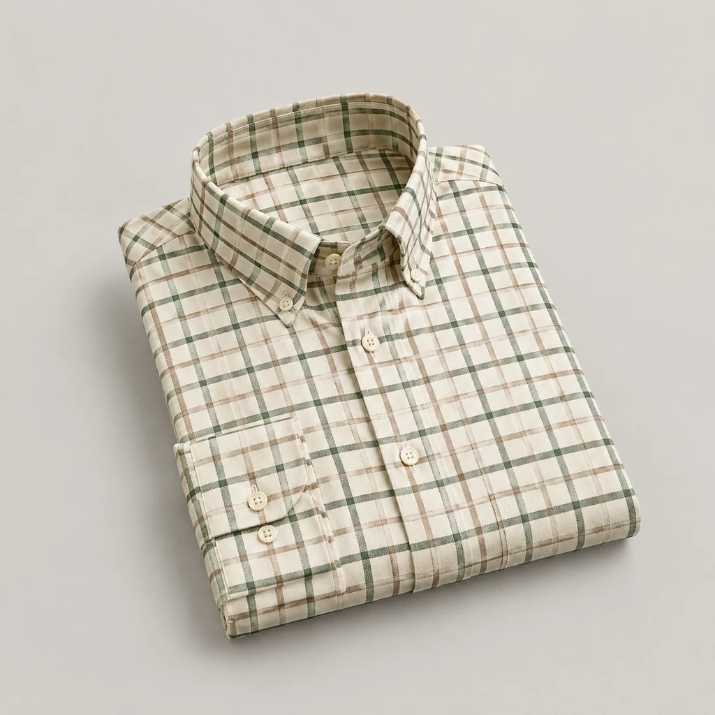 Folded cream tattersall check shirt