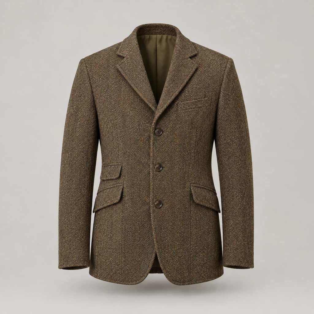 Brown and moss herringbone tweed hacking jacket