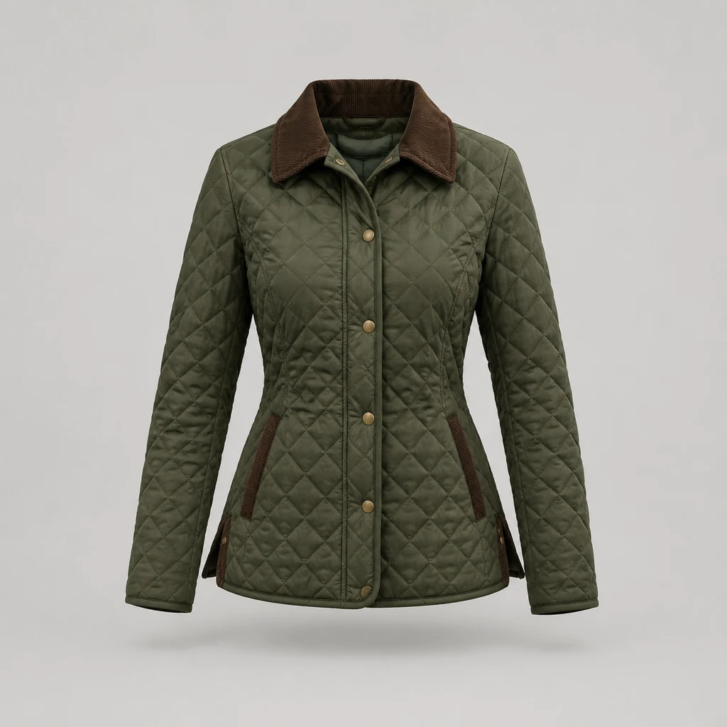Women's fitted olive diamond quilted jacket